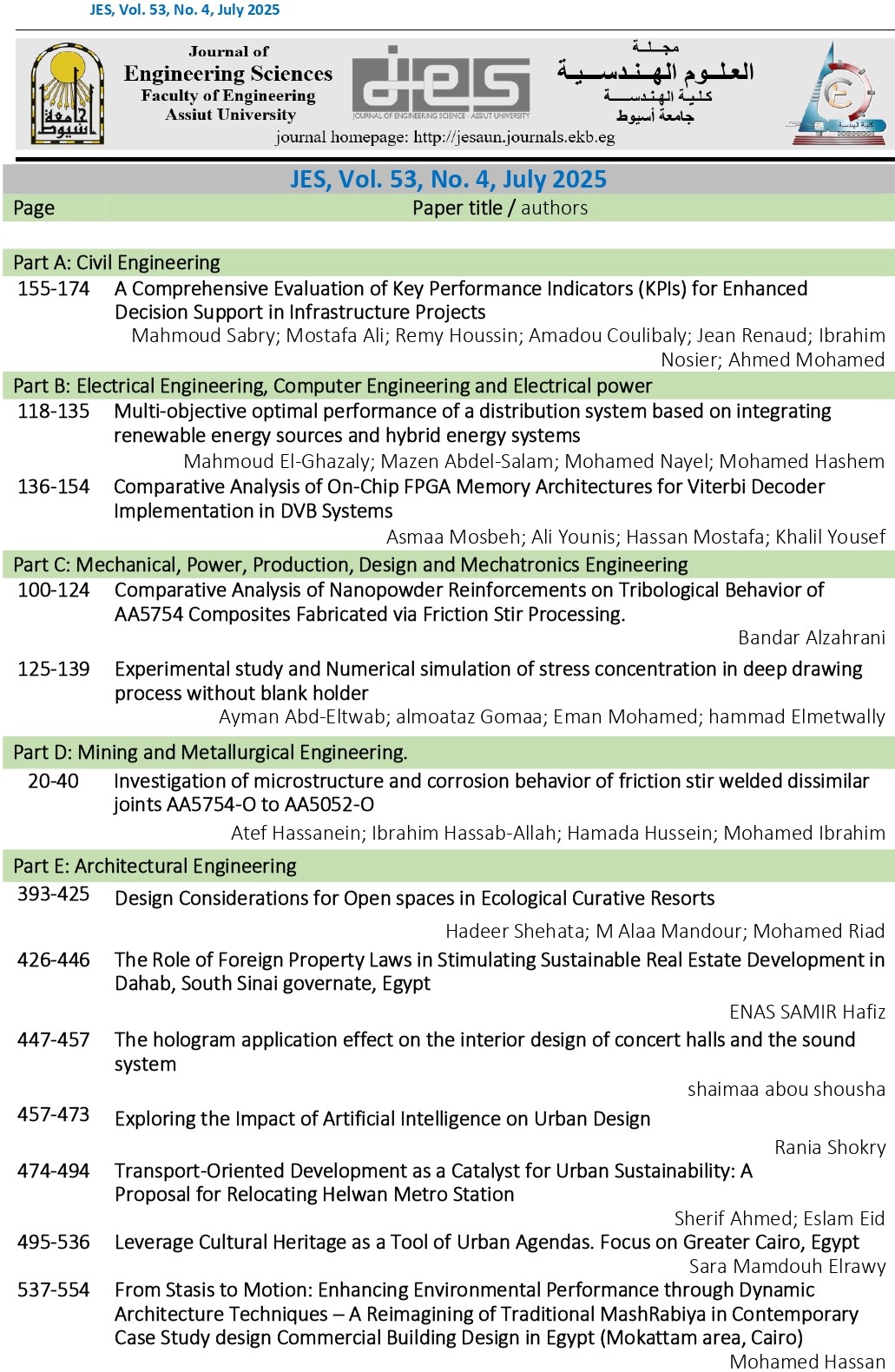 JES. Journal of Engineering Sciences