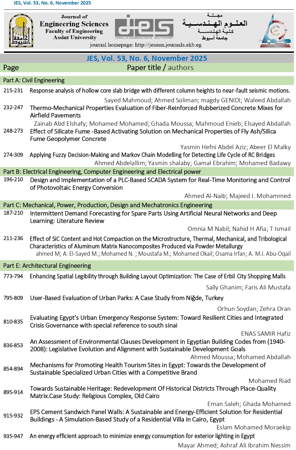 JES. Journal of Engineering Sciences